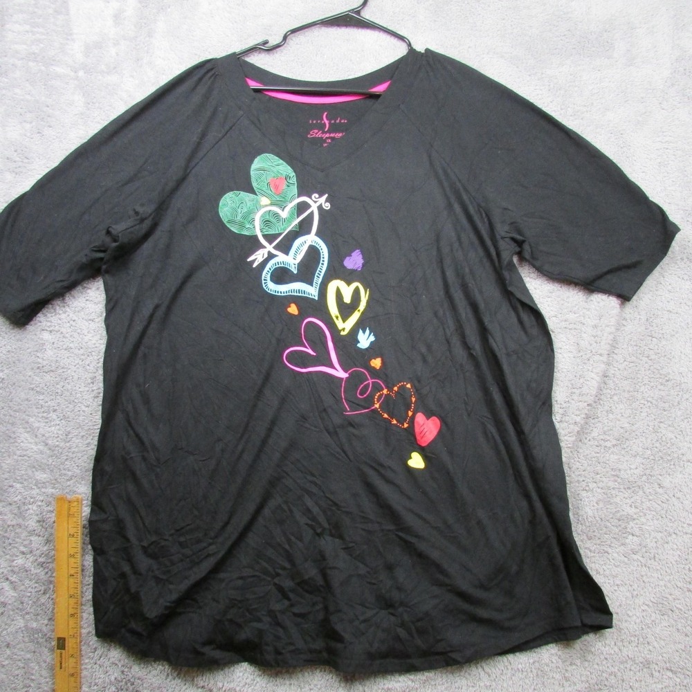 Serenada Sleepshirt‎ Womens Plus 1X Black Heart Graphic Short Sleeve Nightgown